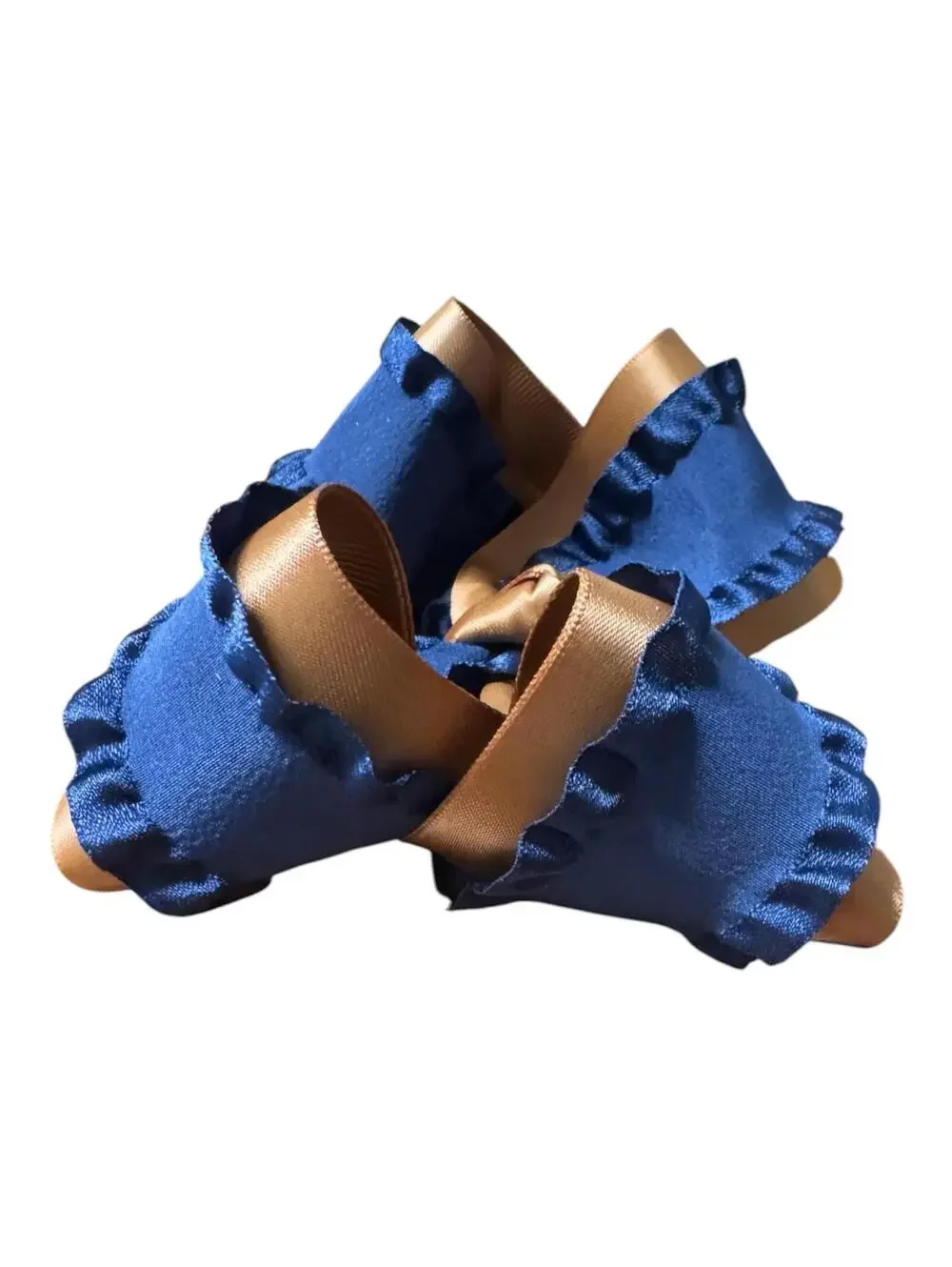 Navy Blue & Champagne Gold Ruffle Boutique Hair Bow | Twisted Boutique Bow
